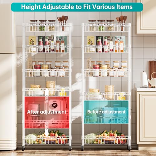 SINGAYE 6 Tier Basket Shelf Wire Shelving Unit Adjustable Storage Shelves Big Basket Rack for Garage Kitchen Office Pantry Corner 17" Dx12 Wx63 H White - Image 3