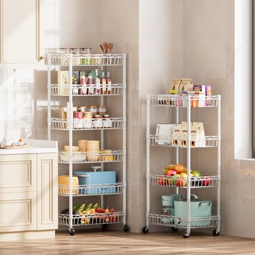 SINGAYE 6 Tier Basket Shelf Wire Shelving Unit Adjustable Storage Shelves Big Basket Rack for Garage Kitchen Office Pantry Corner 17" Dx12 Wx63 H White - Image 5