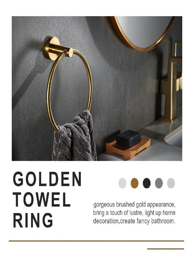 APLusee Hand Towel Ring Brushed Gold, APLusee SUS 304 Stainless Steel Round Towel Holder for Contemporary Bathroom Toilet Kitchen Storage, Wall Mounted  - Image 2