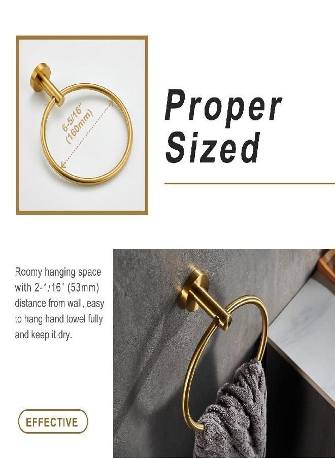 APLusee Hand Towel Ring Brushed Gold, APLusee SUS 304 Stainless Steel Round Towel Holder for Contemporary Bathroom Toilet Kitchen Storage, Wall Mounted  - Image 3