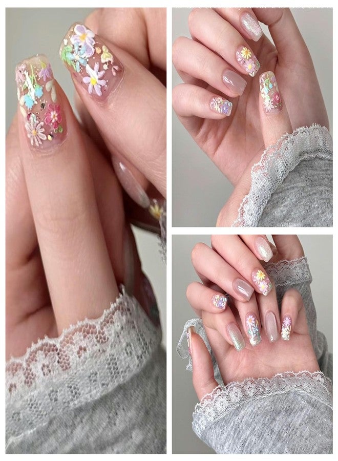 Dedyel Small Daisy Little Wild Flower Nail Stickers 5D Embossed Wildflower Nail Stickers Spring Summer Red Yellow Blue White Flower Design Nail Art Decoration for Women Girls Children - Image 4