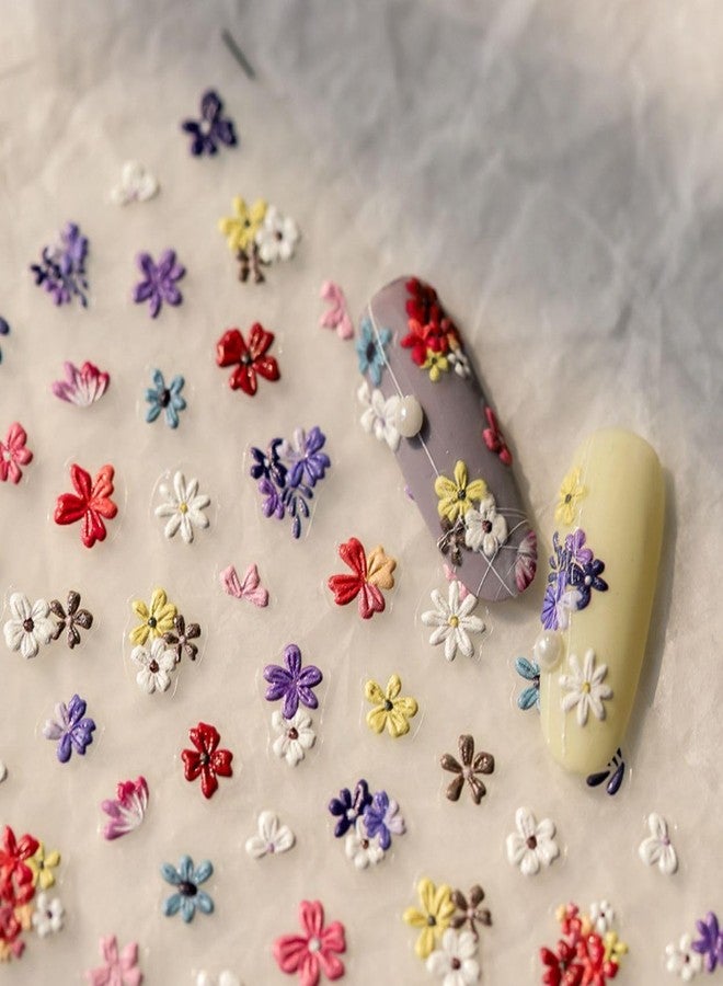 Dedyel Small Daisy Little Wild Flower Nail Stickers 5D Embossed Wildflower Nail Stickers Spring Summer Red Yellow Blue White Flower Design Nail Art Decoration for Women Girls Children - Image 3