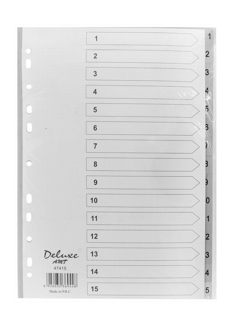 Deluxe Amt Plastic File Divider Tabs With Fifteen Divisions With Number Grey  - Image 1