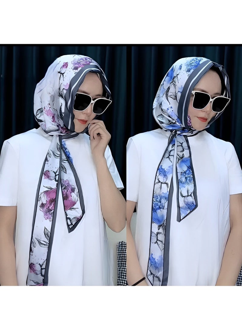 ريوكل عمامة نسائية مع حماية مزدوجة من أشعة الشمس، عمامة، غطاء رأس ناعم من قطعة واحدة، حجاب طويل، عمامة كاملة، واقي شمسي من حرير التوت - Image 2