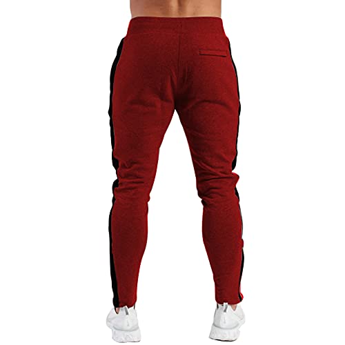 PIDOGYM Men's Track Pants,Slim Fit Athletic Sweatpants Joggers Trousers with Zipper Pockets Wine Red - Image 3