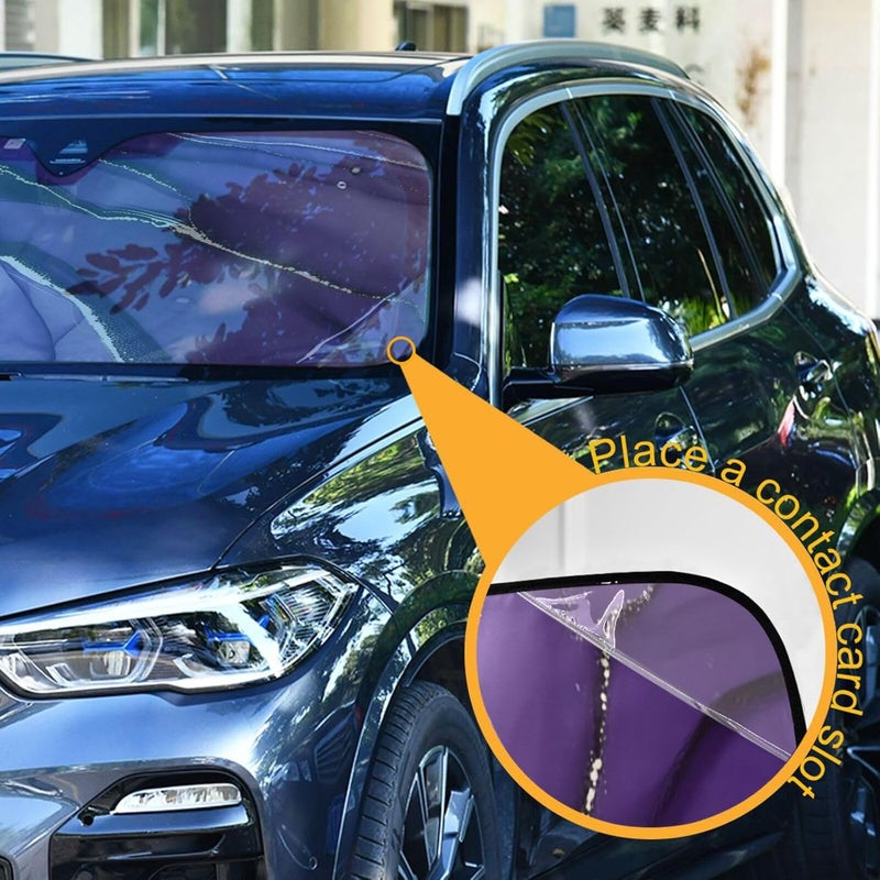 xigua Purple Texture Car Windshield Sun Shade - Foldable Sun Shade Visor Keeps Your Vehicle Cool, Blocks UV Ray Sun Visor for Cars, Trucks & SUVs, 55x27.6 Inch - Image 3