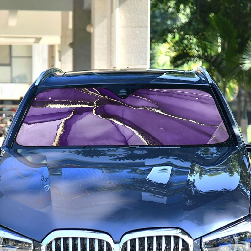 xigua Purple Texture Car Windshield Sun Shade - Foldable Sun Shade Visor Keeps Your Vehicle Cool, Blocks UV Ray Sun Visor for Cars, Trucks & SUVs, 55x27.6 Inch - Image 4
