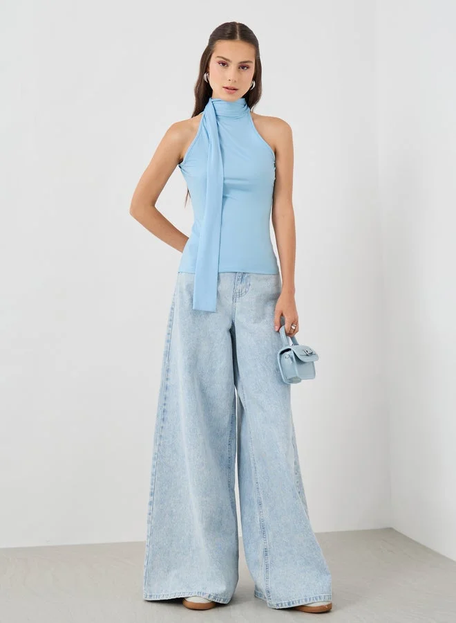 Take Two Take Two Solid Sleeveless High Neck with Tie-Up Detail Top