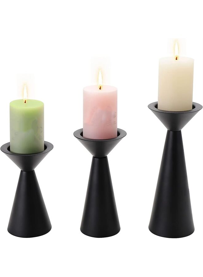 مجموعة حاملات شموع سوداء (3 قطع) - حاملات شموع معدنية للشموع العمودية - قطعة مركزية لحاملات شموع ثلاثية الأعمدة - حاملات شموع عمودية للطاولة - مجموعة حاملات شموع سوداء بتصميم حوامل شموع - Image 4