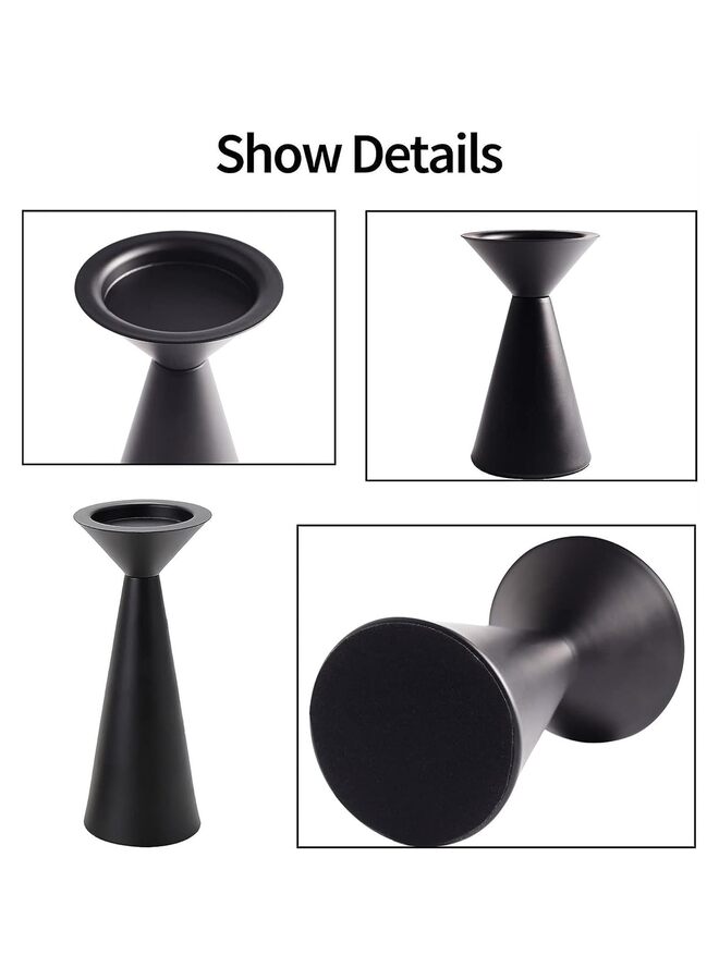 مجموعة حاملات شموع سوداء (3 قطع) - حاملات شموع معدنية للشموع العمودية - قطعة مركزية لحاملات شموع ثلاثية الأعمدة - حاملات شموع عمودية للطاولة - مجموعة حاملات شموع سوداء بتصميم حوامل شموع - Image 3