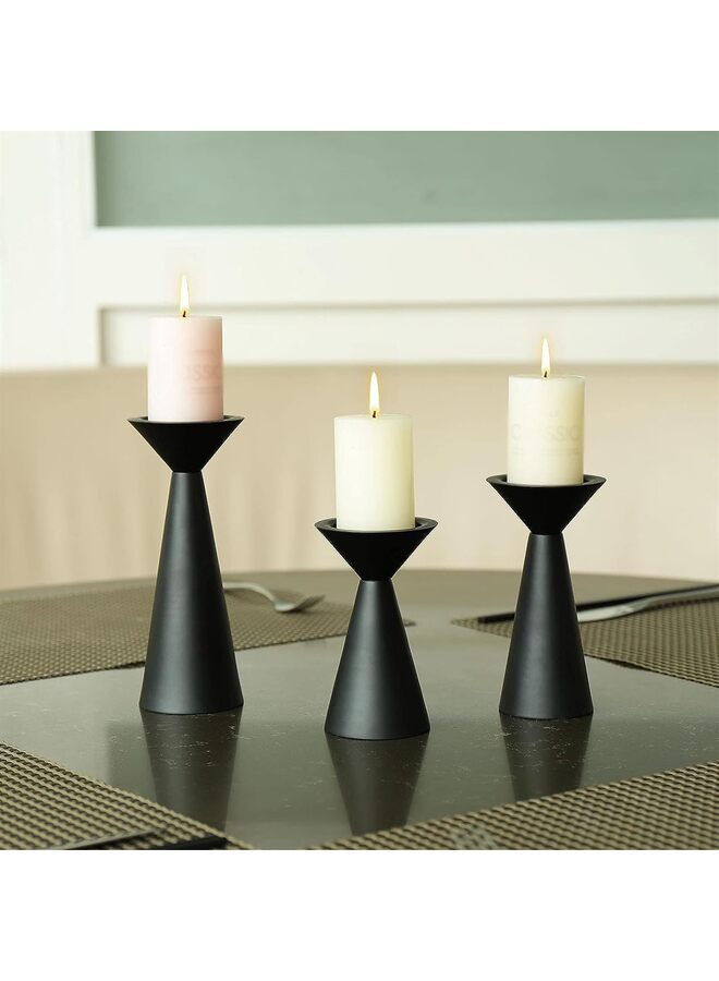 مجموعة حاملات شموع سوداء (3 قطع) - حاملات شموع معدنية للشموع العمودية - قطعة مركزية لحاملات شموع ثلاثية الأعمدة - حاملات شموع عمودية للطاولة - مجموعة حاملات شموع سوداء بتصميم حوامل شموع - Image 5
