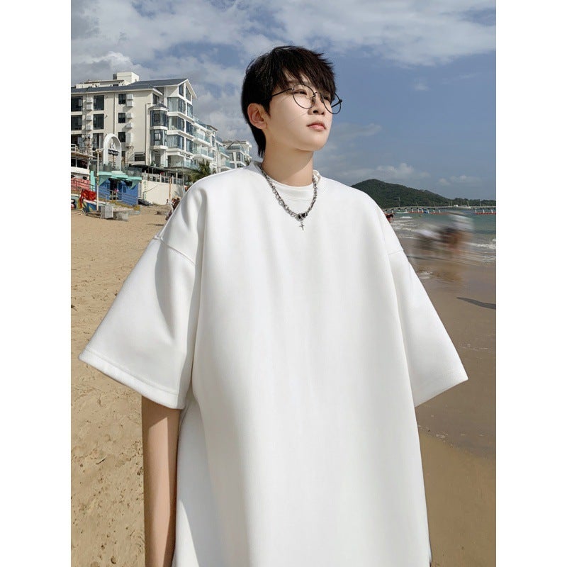 Purple Deerskin Short Sleeve Men'S Summer Plus Size Loose Clothes T-Shirt American Heavy Solid Color Half Sleeve - Image 4
