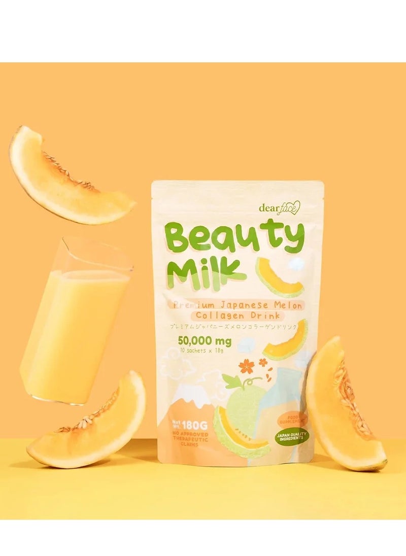 dear face - Dear Face Beauty Milk – Skin Whitening & Anti-Aging Japanese Melon Collagen Drink (50,000mg, 180g | 10 Sachets × 18g) - Image 1