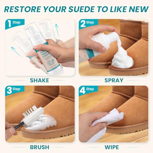 SHENMENG Suede Cleaner Kit, Shoe Cleaner for Suede, Nubuck & Leather Shoes, Sneakers, Boots, Bags, Clothes & Furniture – Safe Foam Formula with Brush & Towel, Removes Stains, Salt & Dirt, 6.76 Oz - Image 5