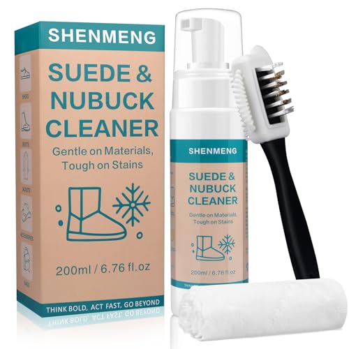 SHENMENG Suede Cleaner Kit, Shoe Cleaner for Suede, Nubuck & Leather Shoes, Sneakers, Boots, Bags, Clothes & Furniture – Safe Foam Formula with Brush & Towel, Removes Stains, Salt & Dirt, 6.76 Oz - Image 1