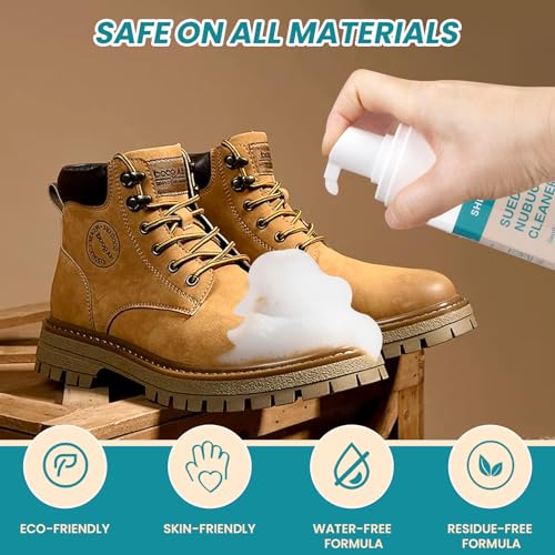 SHENMENG Suede Cleaner Kit, Shoe Cleaner for Suede, Nubuck & Leather Shoes, Sneakers, Boots, Bags, Clothes & Furniture – Safe Foam Formula with Brush & Towel, Removes Stains, Salt & Dirt, 6.76 Oz - Image 2