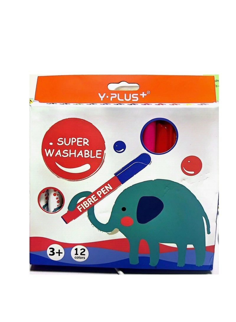 YPlus Elephant (Jumbo) Super Washable 12 colours (Y-Plus+ Fibre Pen) Y-Plus+ Fibre Pen Elephant (Jumbo) Super Washable 12 colours - Image 1