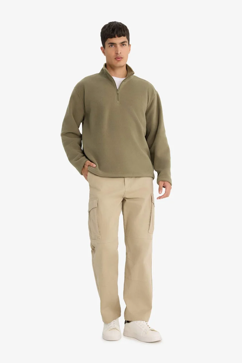 DeFacto Relax Fit Half Zippered Fleece Sweatshirt
