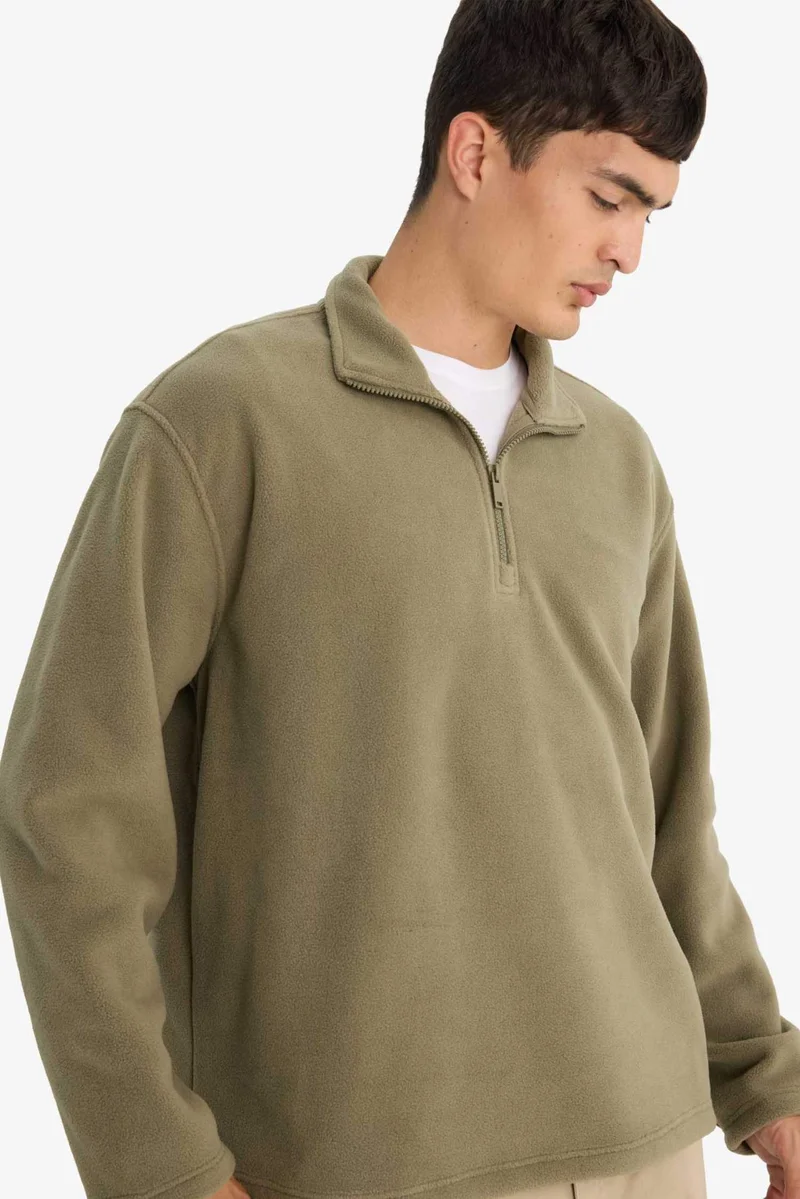 DeFacto Relax Fit Half Zippered Fleece Sweatshirt