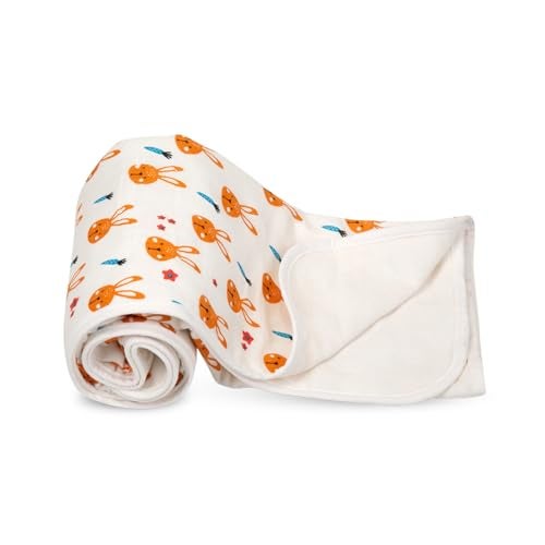 Mee Mee Supremely Absorbent 100% Cotton 2 Layer Premium Soft Baby Towel for New Born | 2 Layers of Muslin & Terry | Washcloth for Kids/Toddlers/Infants/Babies | Pack of 1- Bunny Rabbit Print 75X100 CM - Image 1