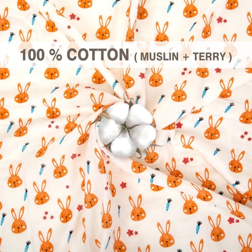 Mee Mee Supremely Absorbent 100% Cotton 2 Layer Premium Soft Baby Towel for New Born | 2 Layers of Muslin & Terry | Washcloth for Kids/Toddlers/Infants/Babies | Pack of 1- Bunny Rabbit Print 75X100 CM - Image 3