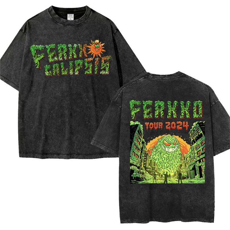 Feid Ferxxo World Tour 2024 Retro Washed T Shirt Men Women 9 - Image 1
