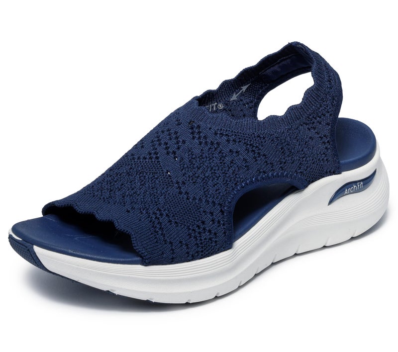 SKECHERS حذاء سكيشرز النسائي ARCH FIT 2.0 - خيار مثالي، صندل H-Band محبوك بتصميم مقوس، أزرق، 10M - Image 4
