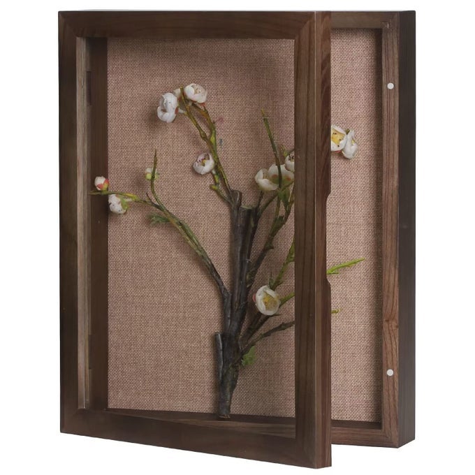 DEEP SHADOW BOX FRAME 11X14 HINGED SHADOW BOX WITH DOOR FRONT OPENING SHADOW BOXES DISPLAY CASES FOR COLLECTIBLES FLOWERS ANTIQUE BRIDAL BOUQUET TICKET STUB WALNUT