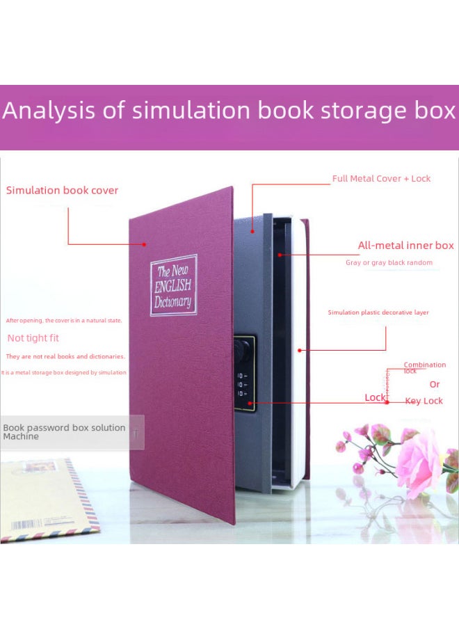 Realistic Book Safe Lock Password Key Box Metal Coin Storage Box Saving Canister Money Toy/storage Container-Color:Blue "mini Number 114x 80x 45mm]-Dimensions:Key Lock  - Image 4