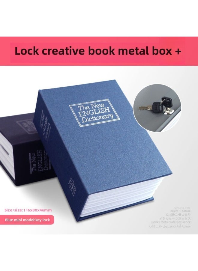 Realistic Book Safe Lock Password Key Box Metal Coin Storage Box Saving Canister Money Toy/storage Container-Color:Blue "mini Number 114x 80x 45mm]-Dimensions:Key Lock  - Image 1
