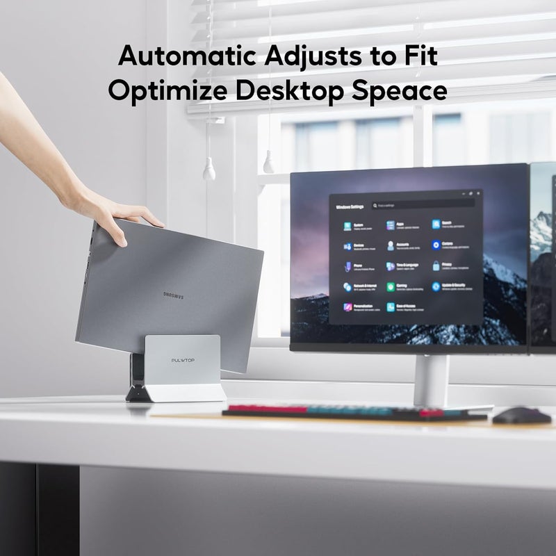 PULWTOP محطة إرساء لابتوب USB-C مزدوجة الشاشة، قاعدة رأسية 11 في 1 مع 2 HDMI 4K، 3 USB A/C 10 جيجابت/ثانية، 2 USB-A 5 جيجابت/ثانية، USB A 2.0، إيثرنت، حامل محطة إرساء لأجهزة لابتوب من نوع USB-C - أسود - Image 4