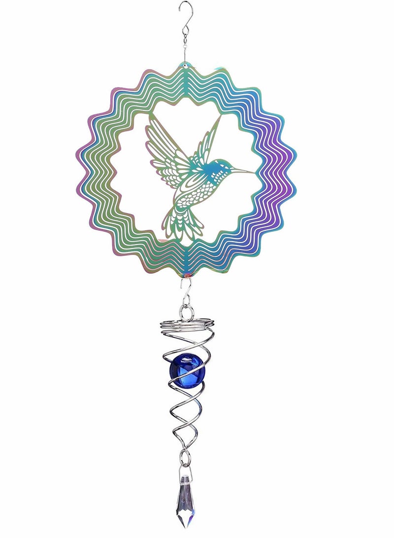 Barakah Hummingbird Wind Spinner Metal Garden Decor Sun Catcher 3D Hanging Kinetic Yard Art Decorations with Ball Spiral Tail for Backyard Indoor Patio Lawn - Image 1