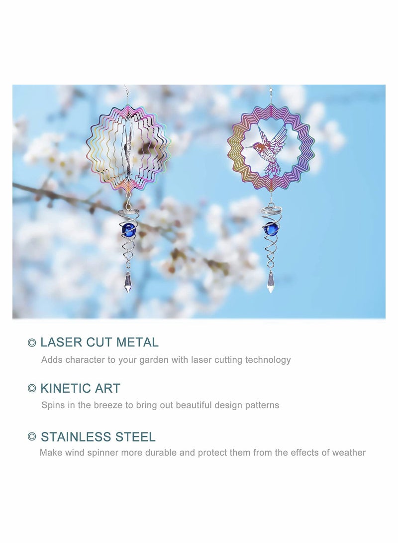 Barakah Hummingbird Wind Spinner Metal Garden Decor Sun Catcher 3D Hanging Kinetic Yard Art Decorations with Ball Spiral Tail for Backyard Indoor Patio Lawn - Image 2