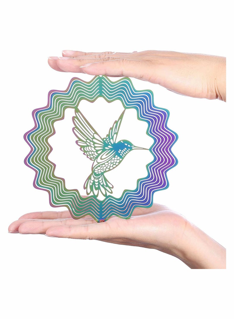 Barakah Hummingbird Wind Spinner Metal Garden Decor Sun Catcher 3D Hanging Kinetic Yard Art Decorations with Ball Spiral Tail for Backyard Indoor Patio Lawn - Image 3