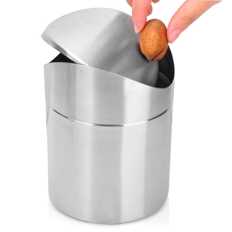 JILLICK Small Mini Trash Can with Lid Brushed Stainless Steel Small Tiny Mini Trash Bin Can Mini Countertop Trash Cans for Desk Office Swing Top Trash Bin 15 L040 Gal Sliver