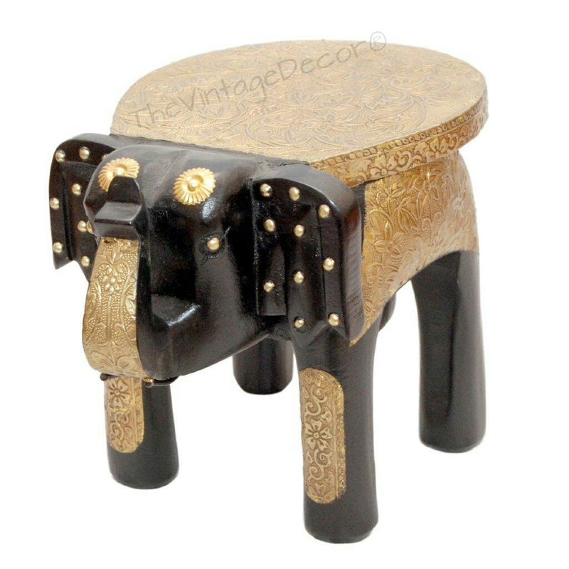 Vintage Clock TheVintageDecor Wooden Elephant Table/Handcrafted with Brass Work - Image 4