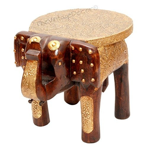 Vintage Clock TheVintageDecor Wooden Elephant Table/Handcrafted with Brass Work - Image 2