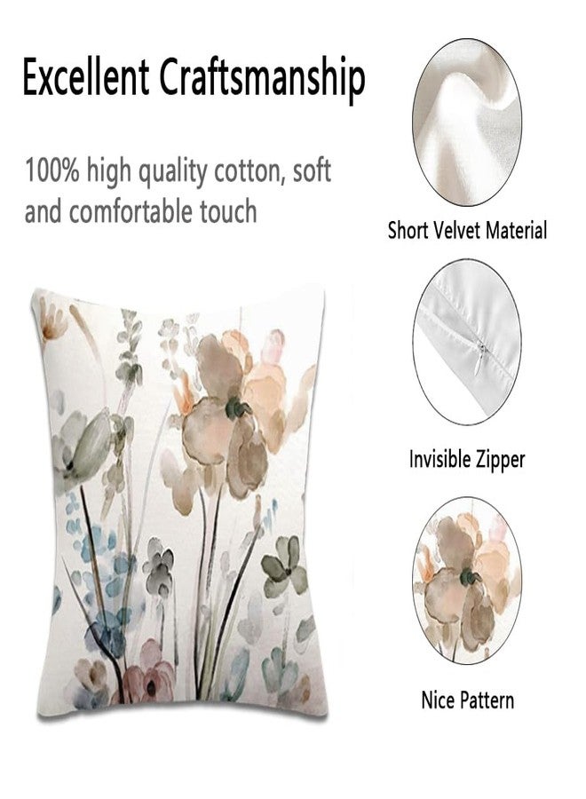 Dixutzi Floral Pillow Covers 18x18, Watercolor Teal Brown Cream Grey Flower Pillow Cushion Cases, Abstract Modern Decorative Throw Pillows for Sofa Couch Living Room Bedroom Car, Set of 2 - Image 2