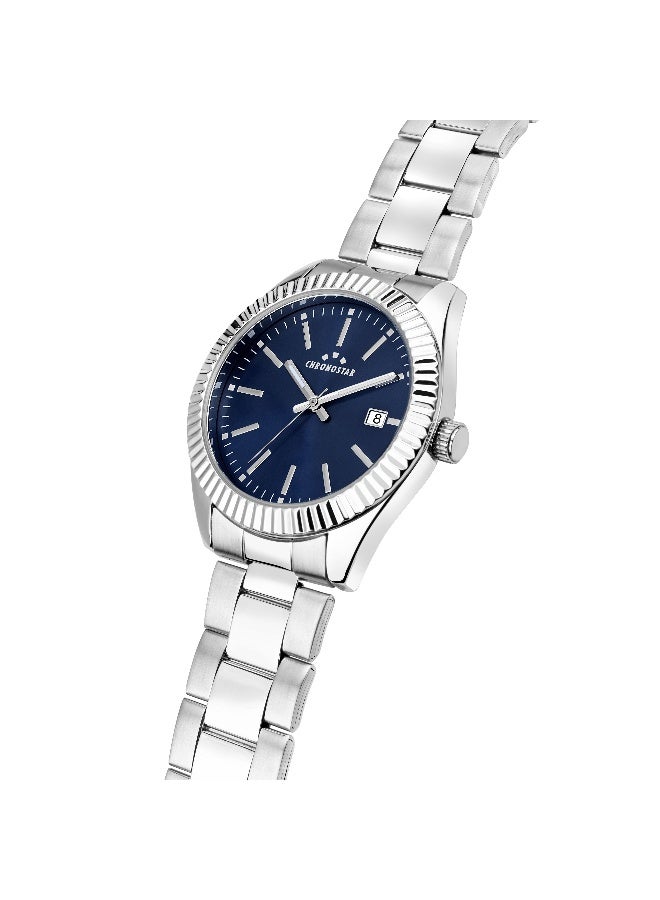 Chronostar Men's Blue Round Analog Dial with Silver Stainless Steel Band Watch - 41mm - R3753312002 - Image 3