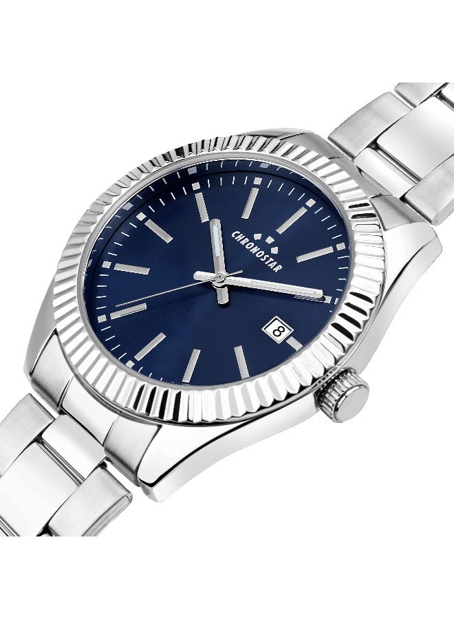 Chronostar Men's Blue Round Analog Dial with Silver Stainless Steel Band Watch - 41mm - R3753312002 - Image 2
