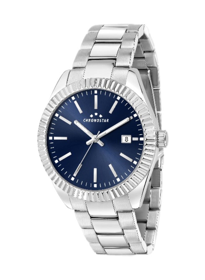 Chronostar Men's Blue Round Analog Dial with Silver Stainless Steel Band Watch - 41mm - R3753312002 - Image 1