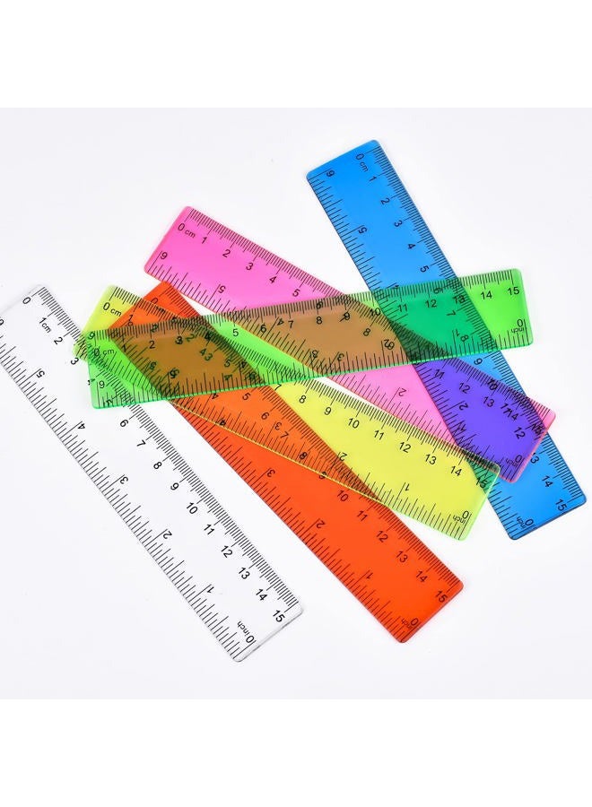 Unjoo Clear Plastic Ruler 6 Inch Straight Ruler, Bulk Assorted Colors, Shatterproof Ruler with Inches and Centimeters for School Classroom, Home, or Office (7 Pack) - Image 2
