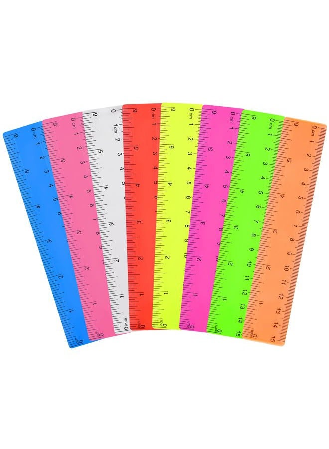 Unjoo Clear Plastic Ruler 6 Inch Straight Ruler, Bulk Assorted Colors, Shatterproof Ruler with Inches and Centimeters for School Classroom, Home, or Office (7 Pack) - Image 1