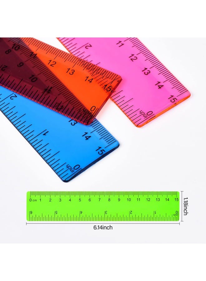 Unjoo Clear Plastic Ruler 6 Inch Straight Ruler, Bulk Assorted Colors, Shatterproof Ruler with Inches and Centimeters for School Classroom, Home, or Office (7 Pack) - Image 3