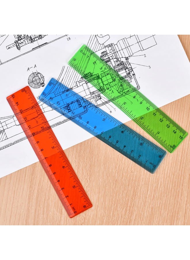 Unjoo Clear Plastic Ruler 6 Inch Straight Ruler, Bulk Assorted Colors, Shatterproof Ruler with Inches and Centimeters for School Classroom, Home, or Office (7 Pack) - Image 4
