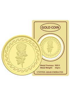 50g Gold Coin with Flower & UAE Heritage Building Design - 50 Grams 24KT 999.9 Purity