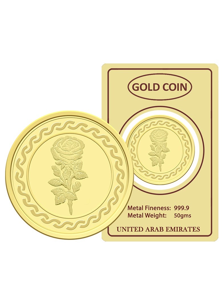 FK Jewellers - 50g Gold Coin with Flower & UAE Heritage Building Design - 50 Grams 24KT 999.9 Purity - Image 1