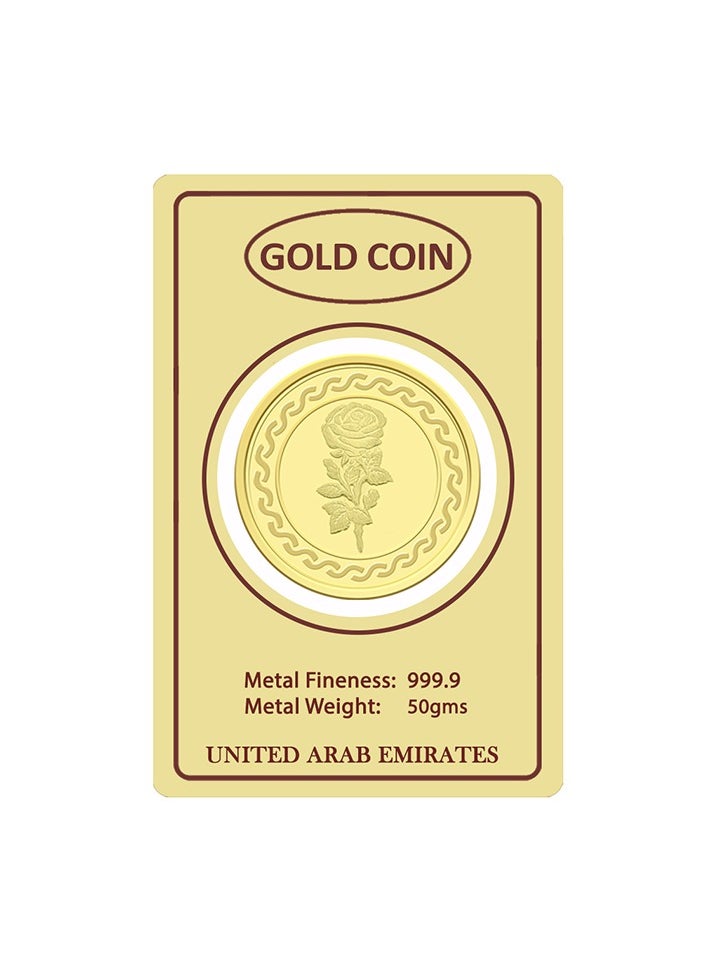FK Jewellers - 50g Gold Coin with Flower & UAE Heritage Building Design - 50 Grams 24KT 999.9 Purity - Image 1