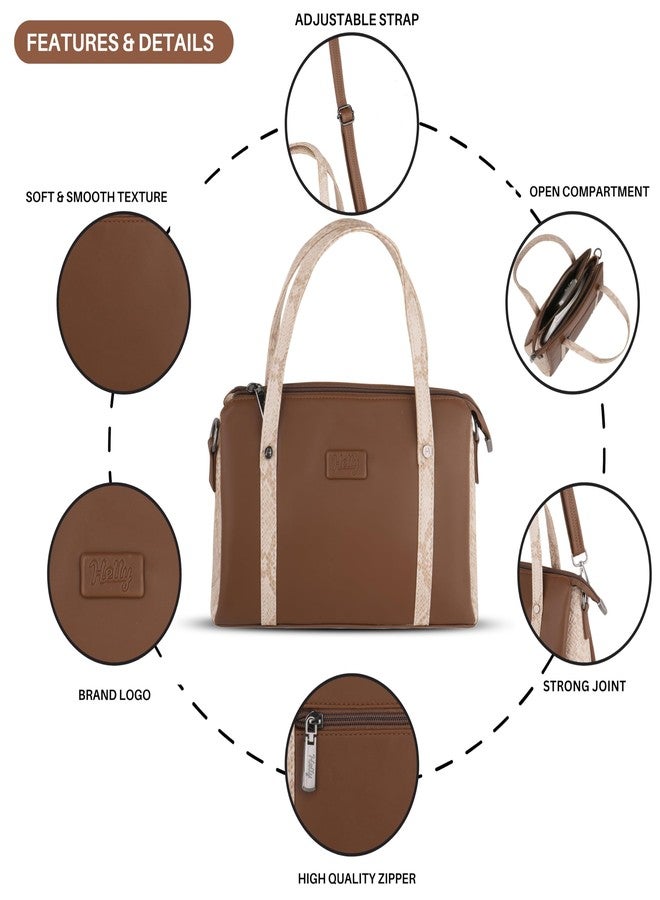 HELLY Stylish Women Handbag | Dual Tone Vegan Leather | Shoulder & Sling Bag | Spacious Multi Pocket (Tan) - Image 3