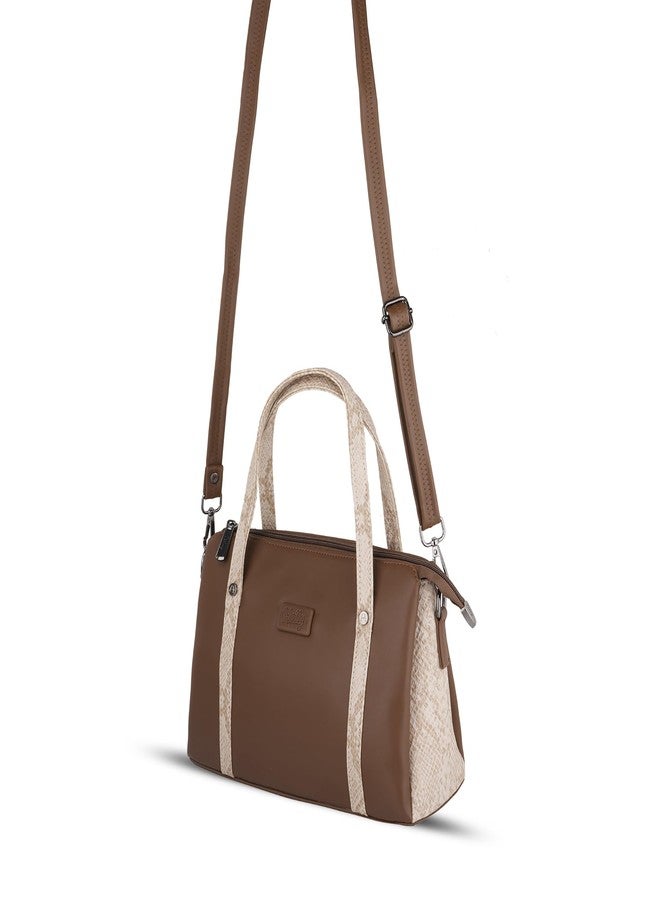 HELLY Stylish Women Handbag | Dual Tone Vegan Leather | Shoulder & Sling Bag | Spacious Multi Pocket (Tan) - Image 2
